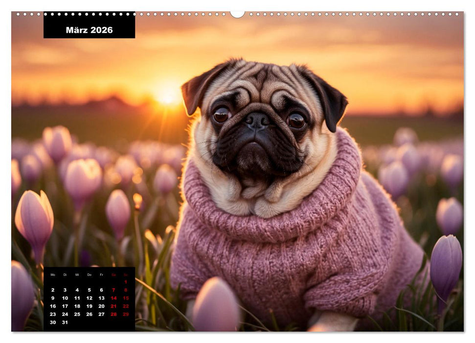Mopszauber - Süße Möpse begleiten durchs Jahr (CALVENDO Wandkalender 2026)