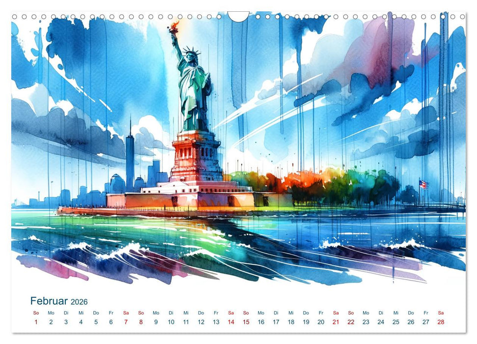 Sehenswürdigkeiten in Aquarell (CALVENDO Wandkalender 2026)