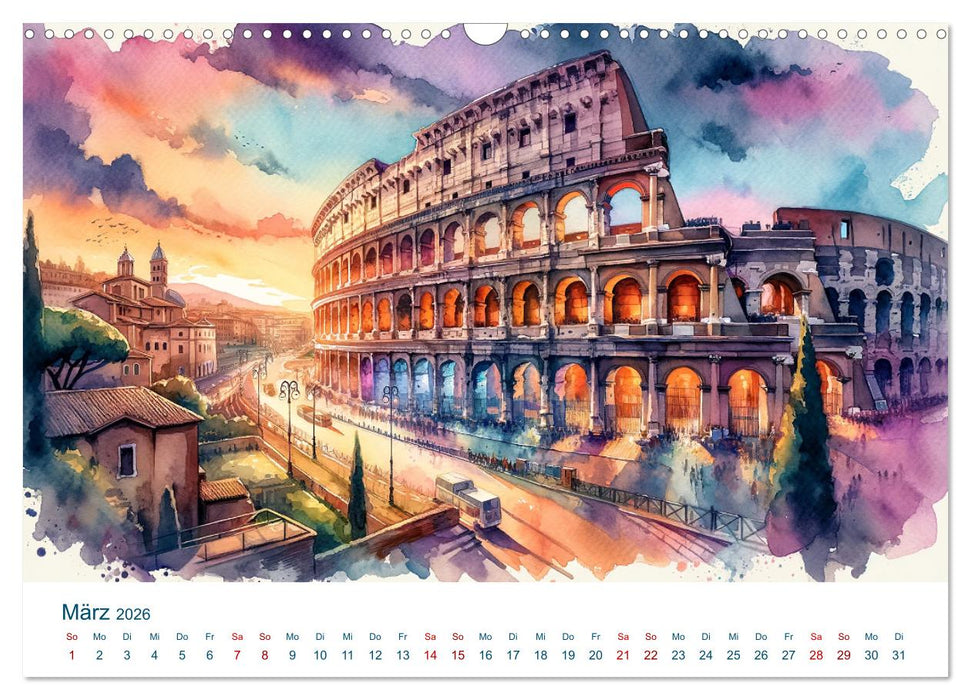 Sehenswürdigkeiten in Aquarell (CALVENDO Wandkalender 2026)