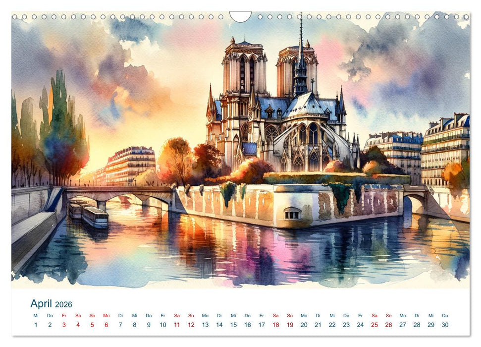 Sehenswürdigkeiten in Aquarell (CALVENDO Wandkalender 2026)