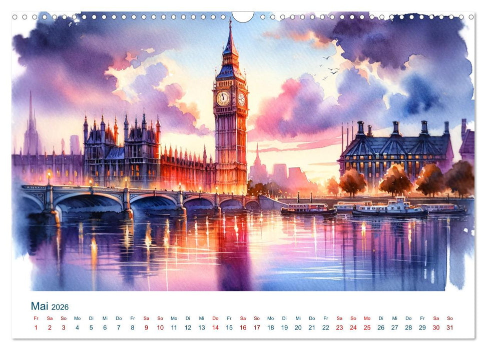 Sehenswürdigkeiten in Aquarell (CALVENDO Wandkalender 2026)