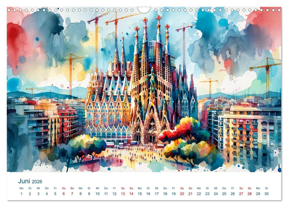 Sehenswürdigkeiten in Aquarell (CALVENDO Wandkalender 2026)