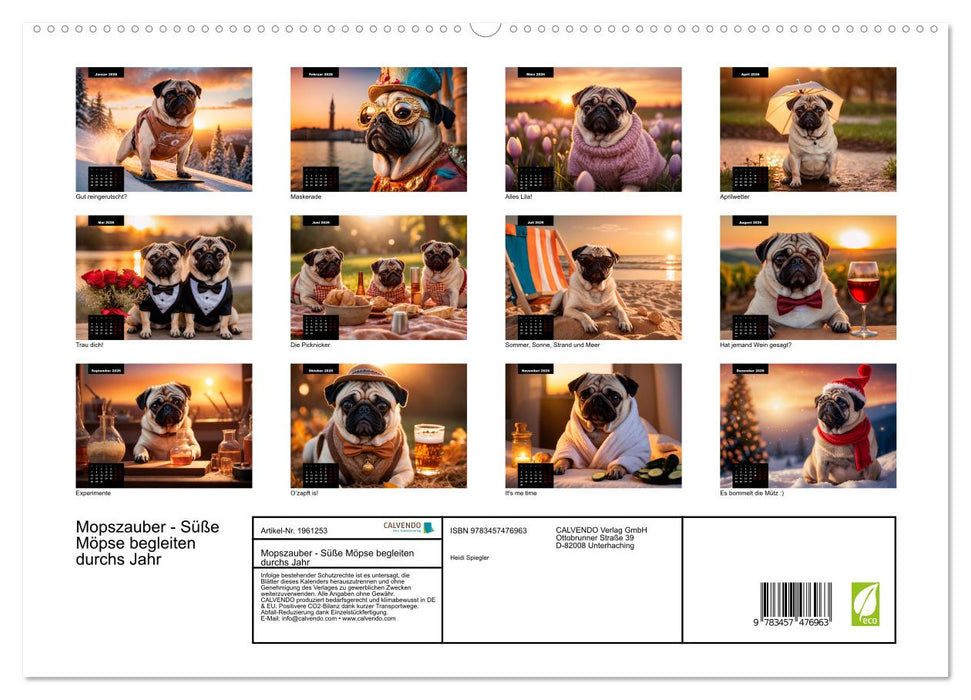 Mopszauber - Süße Möpse begleiten durchs Jahr (CALVENDO Premium Wandkalender 2026)