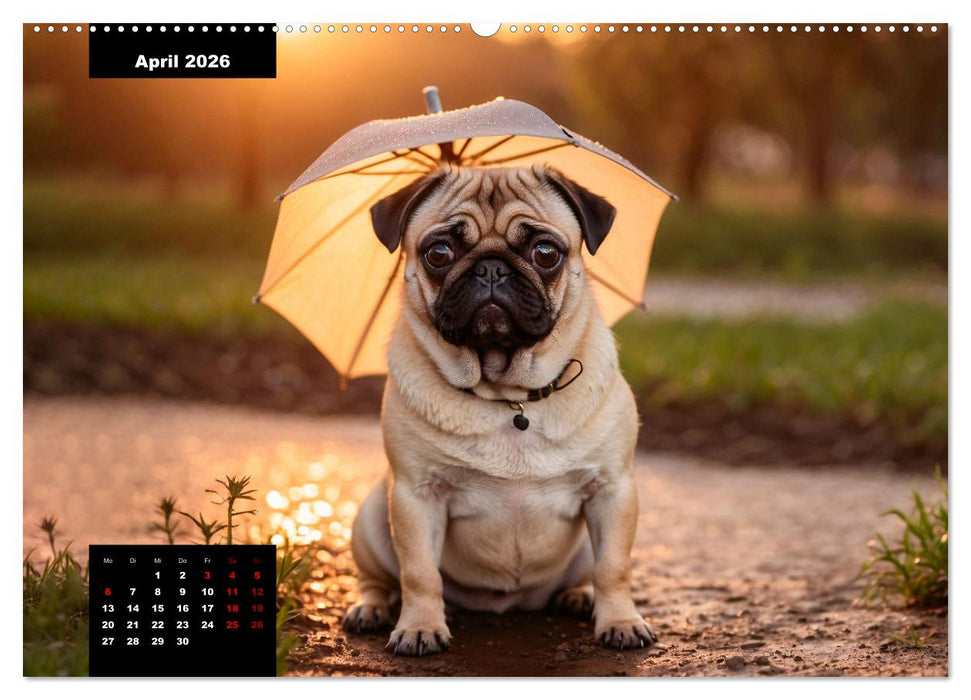 Mopszauber - Süße Möpse begleiten durchs Jahr (CALVENDO Premium Wandkalender 2026)
