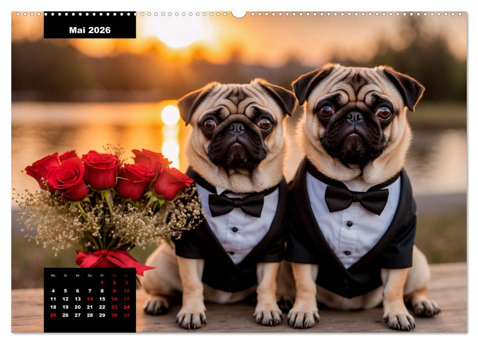 Mopszauber - Süße Möpse begleiten durchs Jahr (CALVENDO Premium Wandkalender 2026)