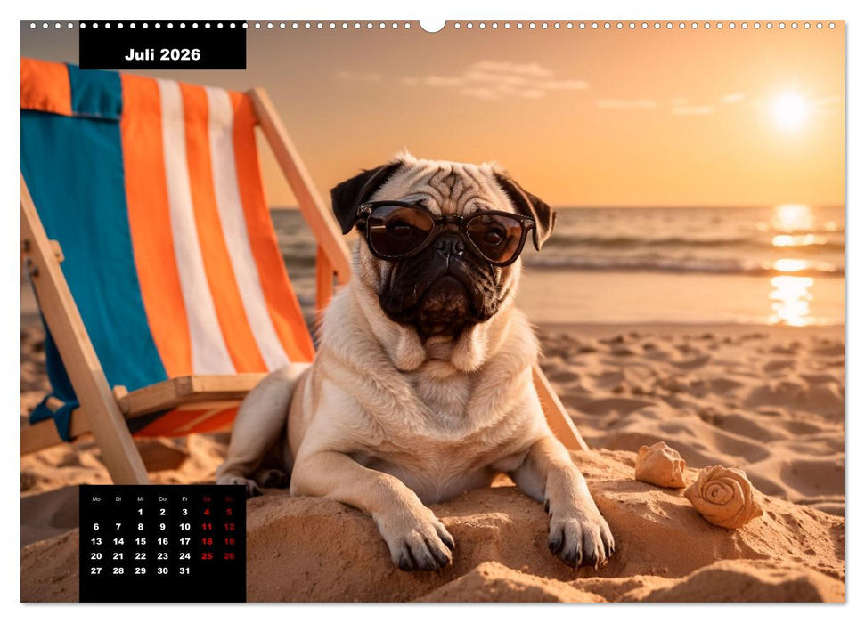 Mopszauber - Süße Möpse begleiten durchs Jahr (CALVENDO Premium Wandkalender 2026)