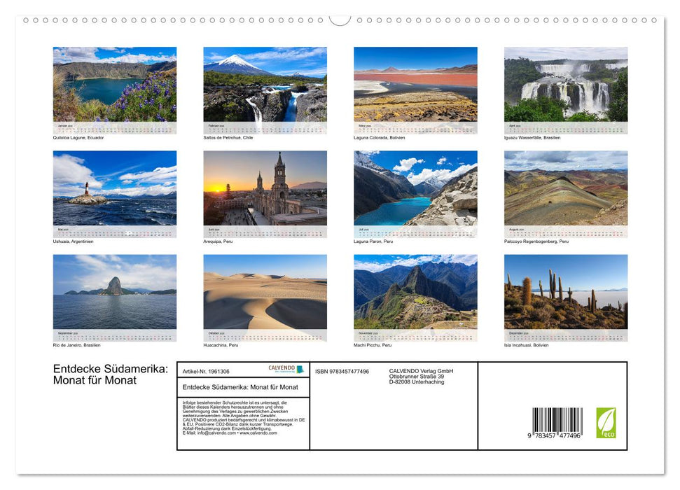 Entdecke Südamerika: Monat für Monat (CALVENDO Premium Wandkalender 2026)