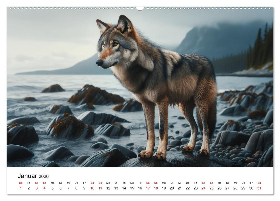 Kanadische Küstenwölfe (CALVENDO Premium Wandkalender 2026)