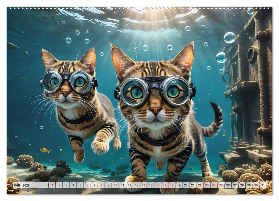 Katzen unter Wasser (CALVENDO Premium Wandkalender 2026)
