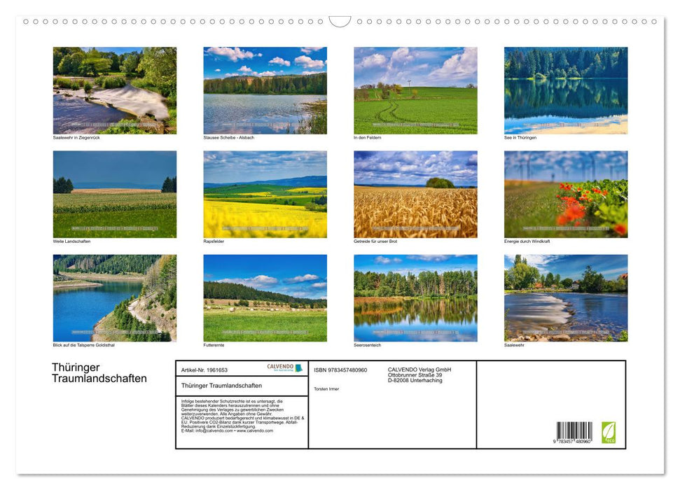 Thüringer Traumlandschaften (CALVENDO Wandkalender 2026)