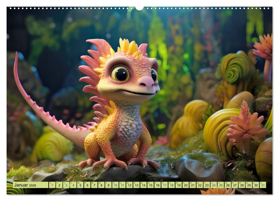 Farbenfrohe Fantasiedrachen (CALVENDO Wandkalender 2026)