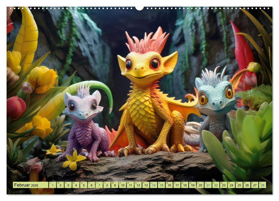 Farbenfrohe Fantasiedrachen (CALVENDO Wandkalender 2026)