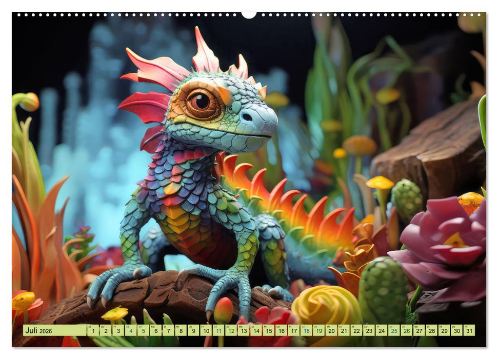 Farbenfrohe Fantasiedrachen (CALVENDO Premium Wandkalender 2026)