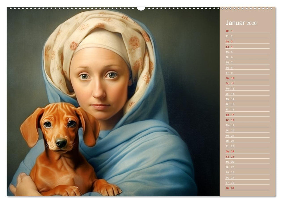 Dame mit Hund (CALVENDO Premium Wandkalender 2026)