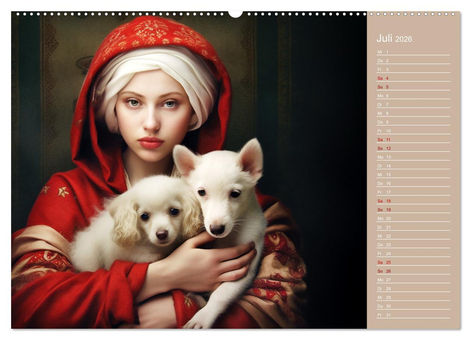 Dame mit Hund (CALVENDO Premium Wandkalender 2026)