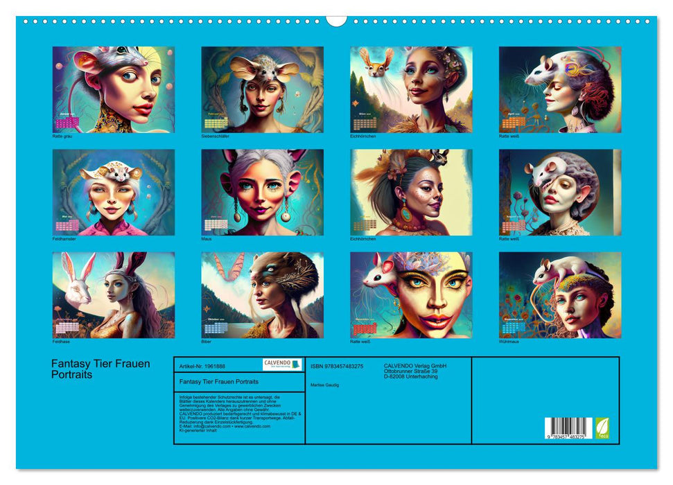 Fantasy Tier Frauen Portraits (CALVENDO Wandkalender 2026)