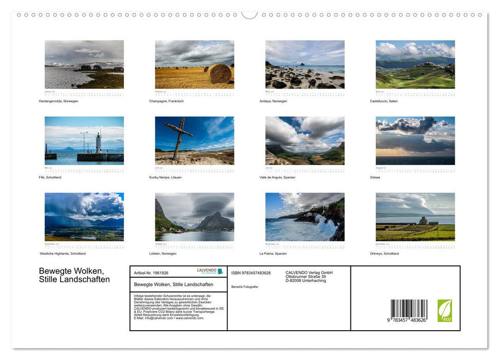 Bewegte Wolken, Stille Landschaften (CALVENDO Premium Wandkalender 2026)