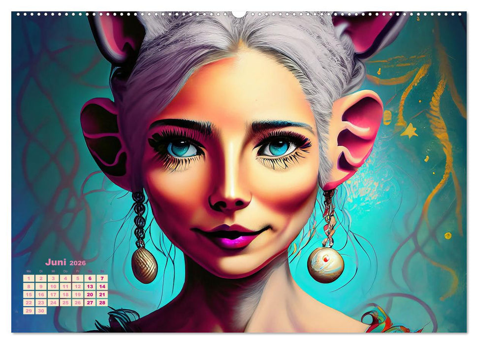 Fantasy Tier Frauen Portraits (CALVENDO Premium Wandkalender 2026)