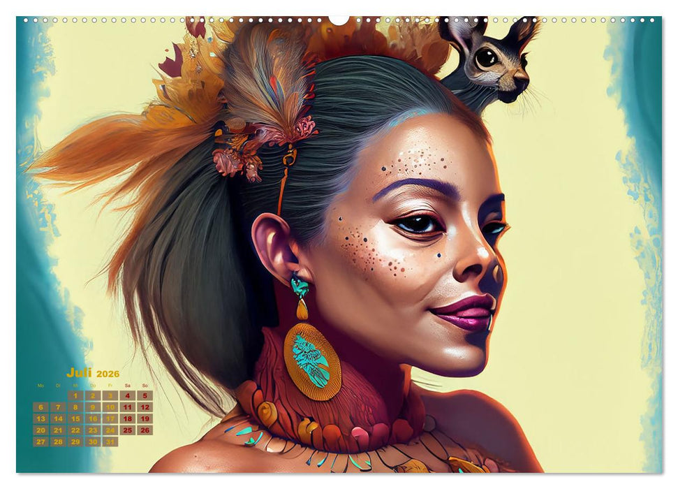 Fantasy Tier Frauen Portraits (CALVENDO Premium Wandkalender 2026)