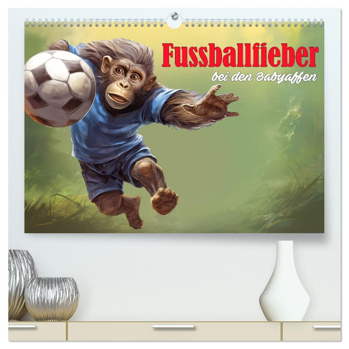 Fußballfieber bei den Babyaffen (CALVENDO Premium Wandkalender 2026)