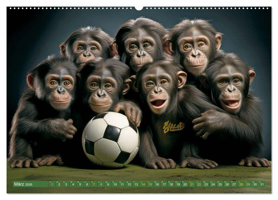 Fußballfieber bei den Babyaffen (CALVENDO Premium Wandkalender 2026)