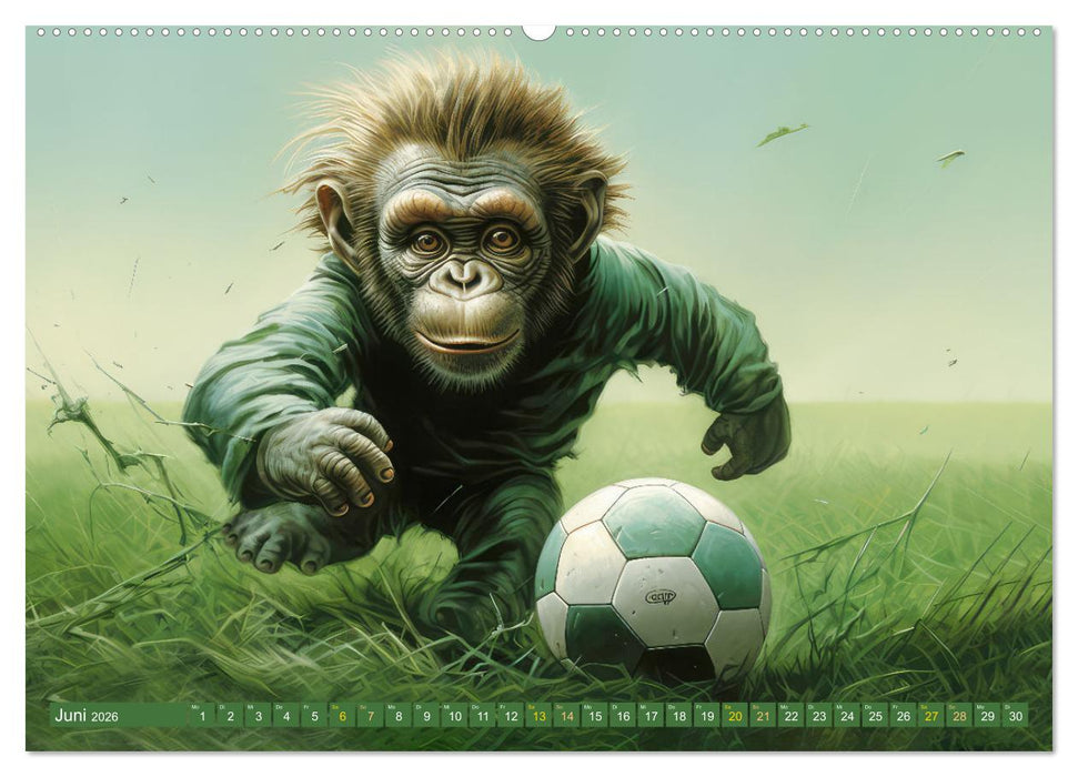 Fußballfieber bei den Babyaffen (CALVENDO Premium Wandkalender 2026)