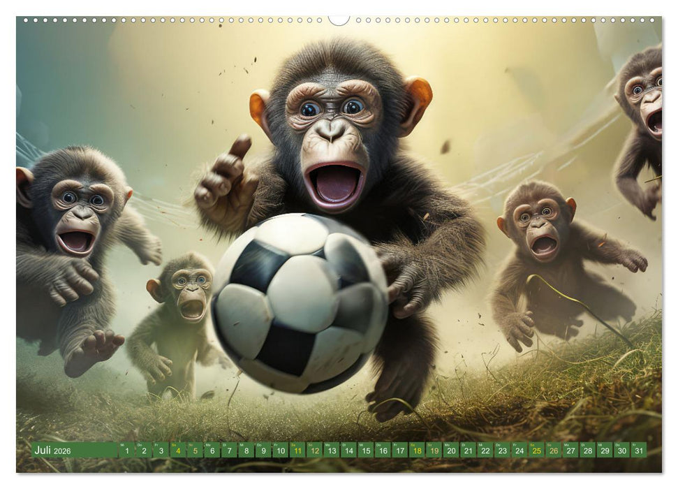 Fußballfieber bei den Babyaffen (CALVENDO Premium Wandkalender 2026)