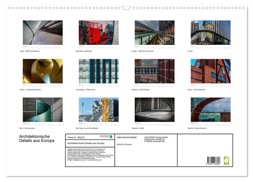 Architektonische Details aus Europa (CALVENDO Wandkalender 2026)