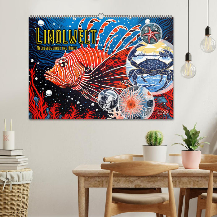 Linolwelt - Meeresbewohner und Kunst (CALVENDO Wandkalender 2026)