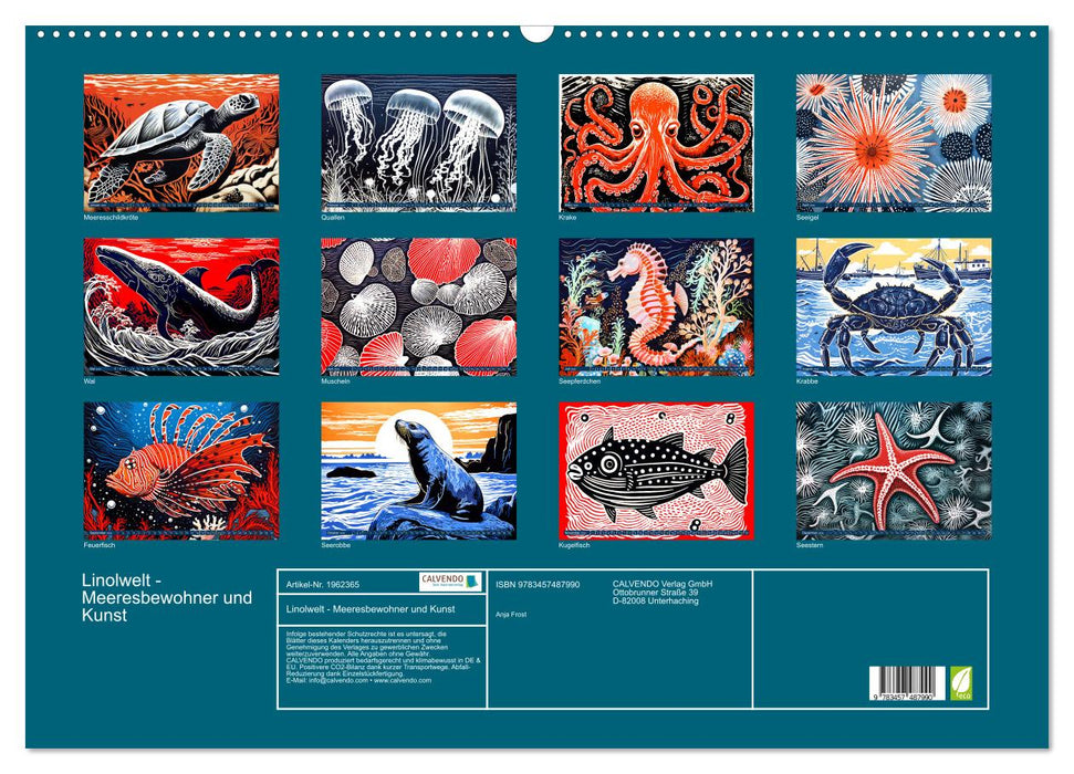Linolwelt - Meeresbewohner und Kunst (CALVENDO Wandkalender 2026)