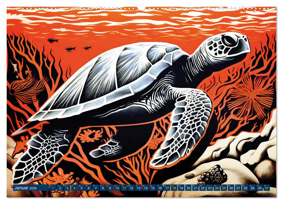 Linolwelt - Meeresbewohner und Kunst (CALVENDO Wandkalender 2026)