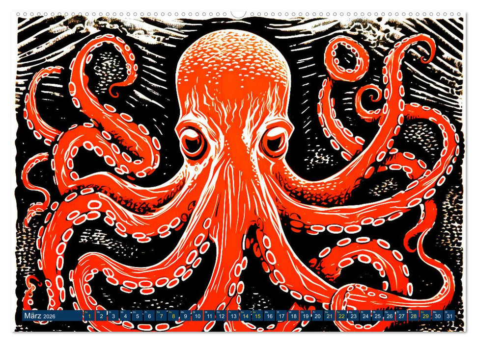 Linolwelt - Meeresbewohner und Kunst (CALVENDO Wandkalender 2026)