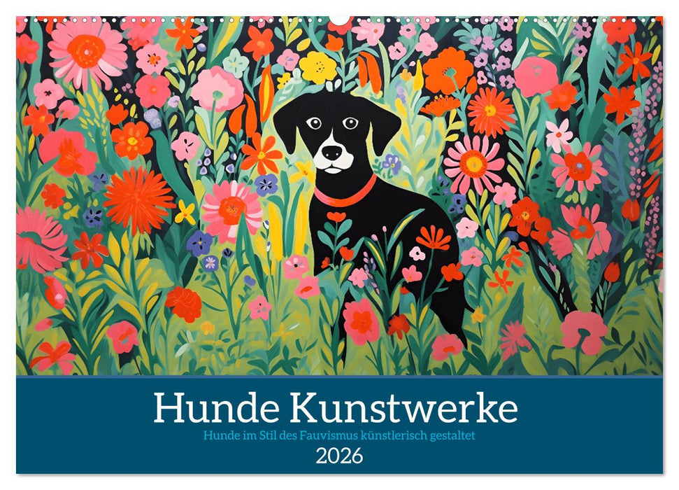 Hunde Kunstwerke - Hunde im Stil des Fauvismus künstlerisch gestaltet (CALVENDO Wandkalender 2026)