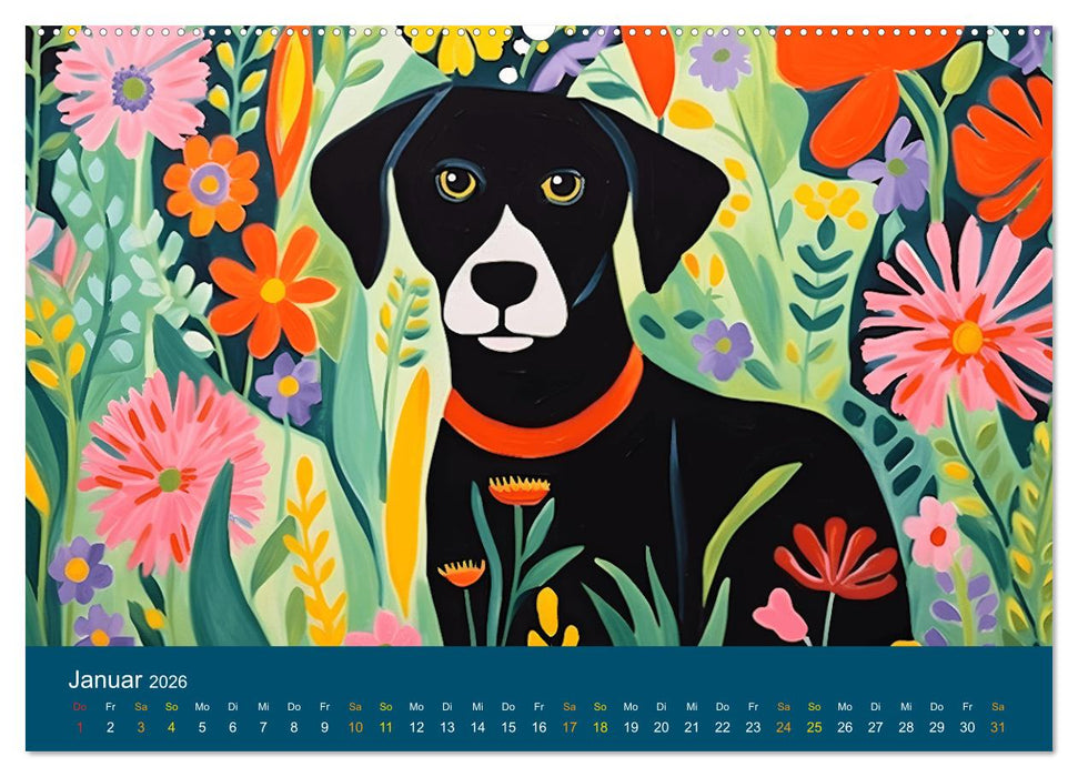 Hunde Kunstwerke - Hunde im Stil des Fauvismus künstlerisch gestaltet (CALVENDO Wandkalender 2026)