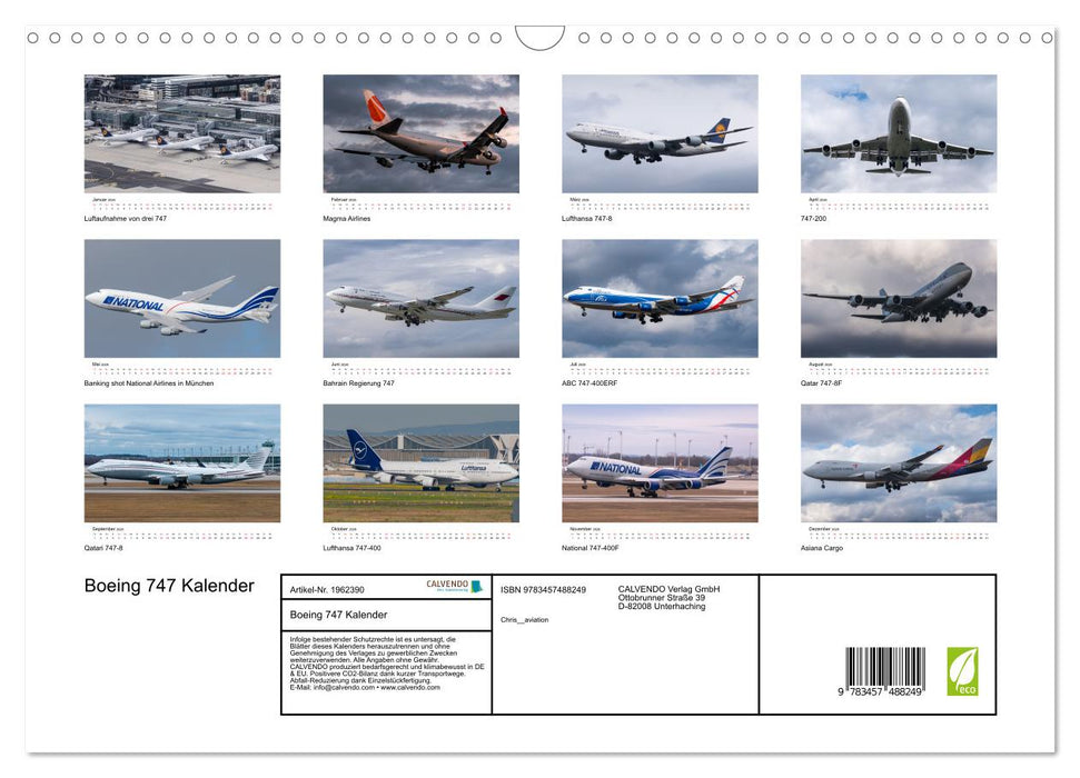Boeing 747 Kalender (CALVENDO Wandkalender 2026)
