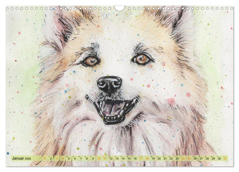 Hundeporträts in Aquarell (CALVENDO Wandkalender 2026)