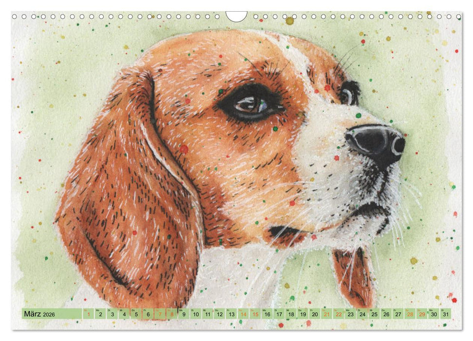 Hundeporträts in Aquarell (CALVENDO Wandkalender 2026)