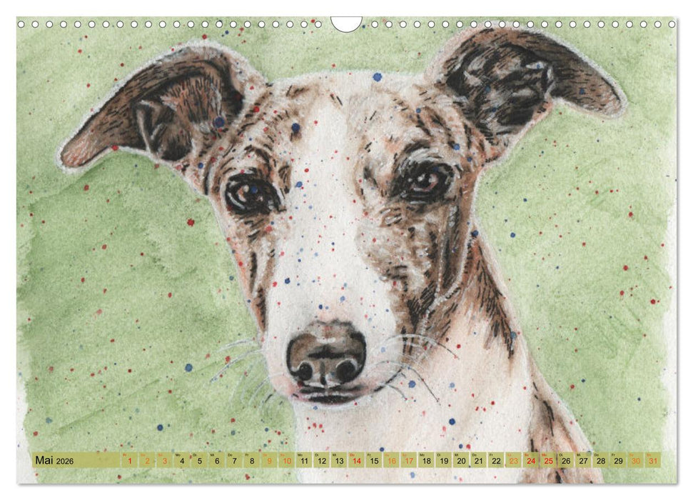 Hundeporträts in Aquarell (CALVENDO Wandkalender 2026)