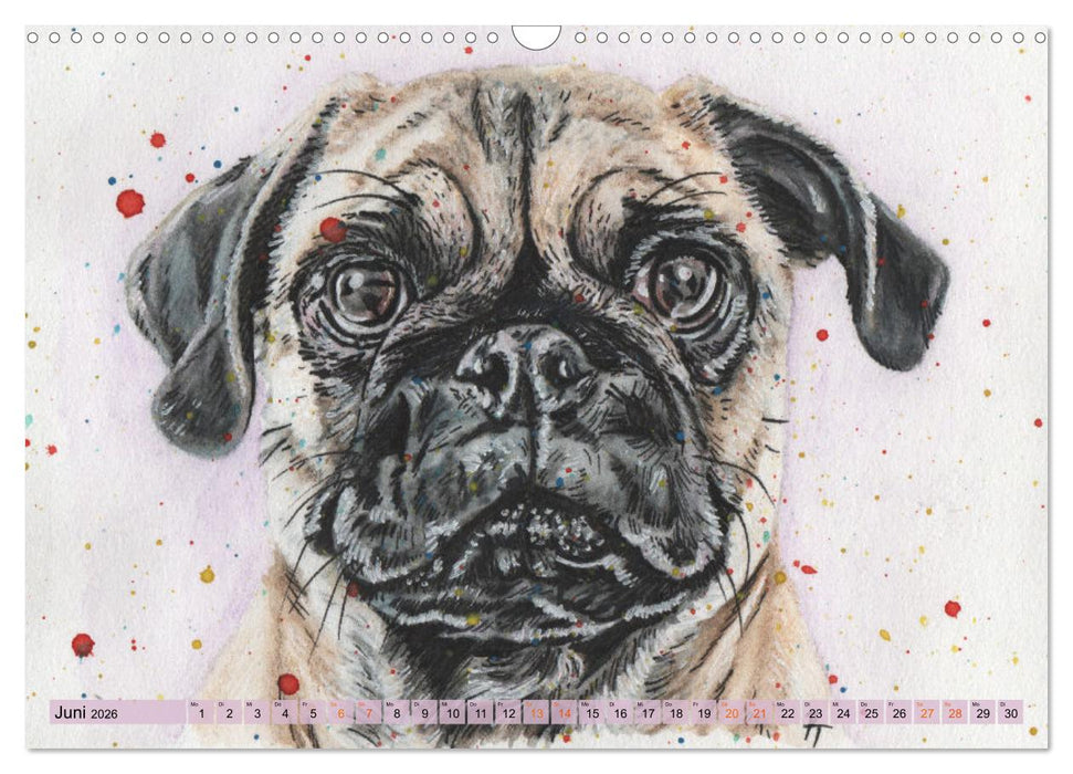 Hundeporträts in Aquarell (CALVENDO Wandkalender 2026)