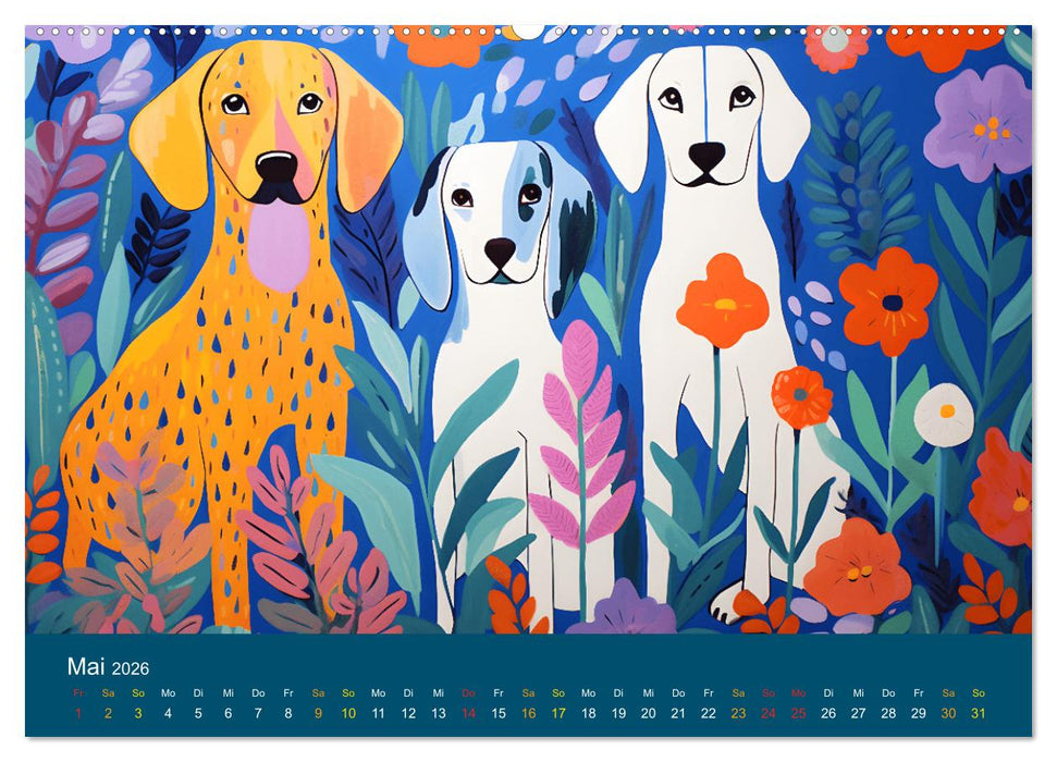 Hunde Kunstwerke - Hunde im Stil des Fauvismus künstlerisch gestaltet (CALVENDO Premium Wandkalender 2026)