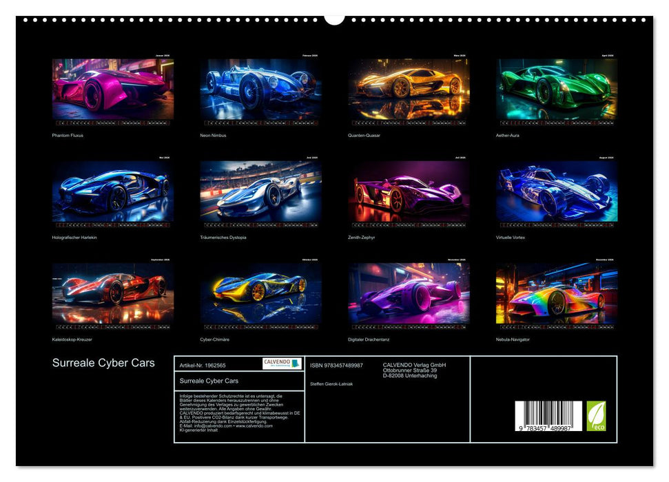 Surreale Cyber Cars (CALVENDO Premium Wandkalender 2026)