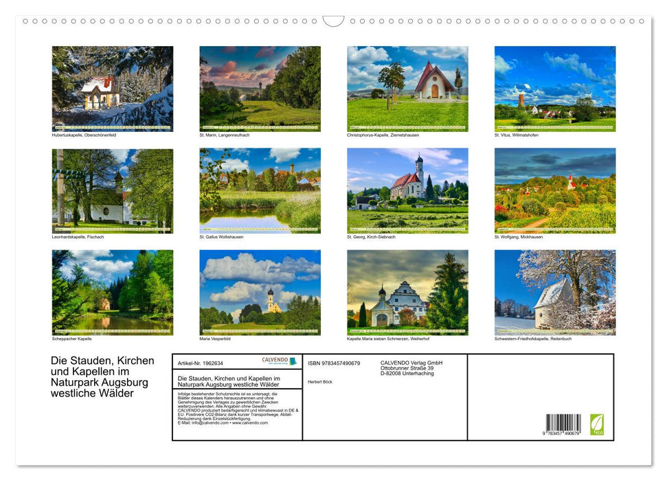 Die Stauden, Kirchen und Kapellen im Naturpark Augsburg westliche Wälder (CALVENDO Wandkalender 2026)