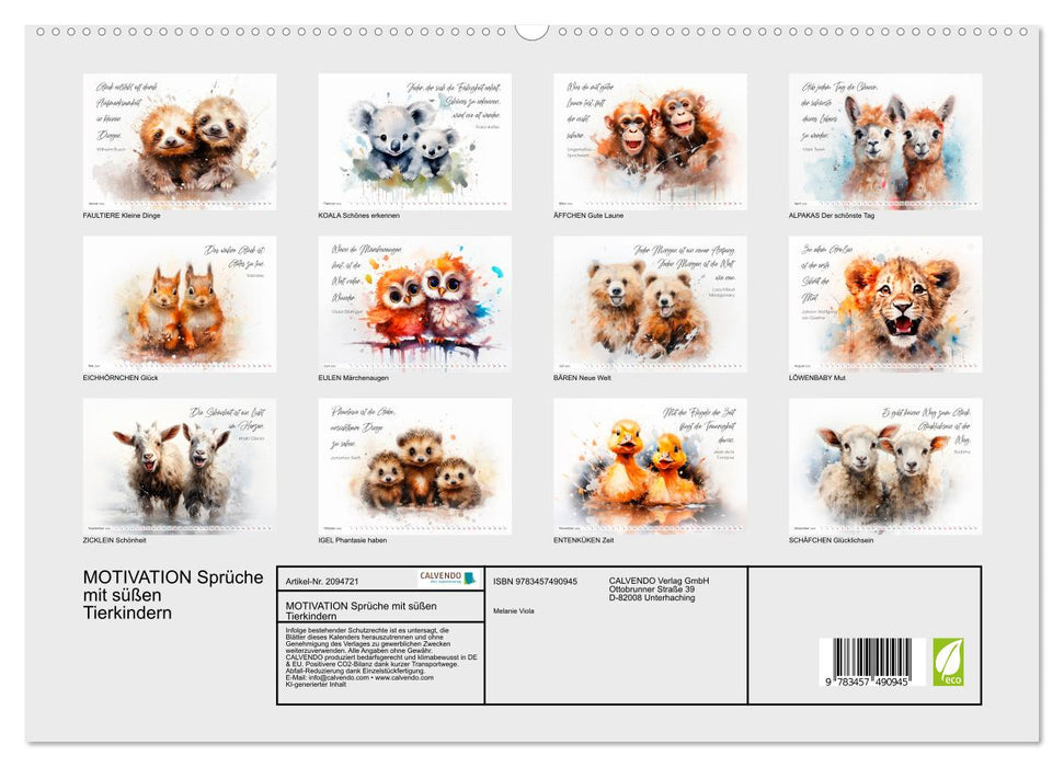 MOTIVATION Sprüche mit süßen Tierkindern (CALVENDO Premium Wandkalender 2026)