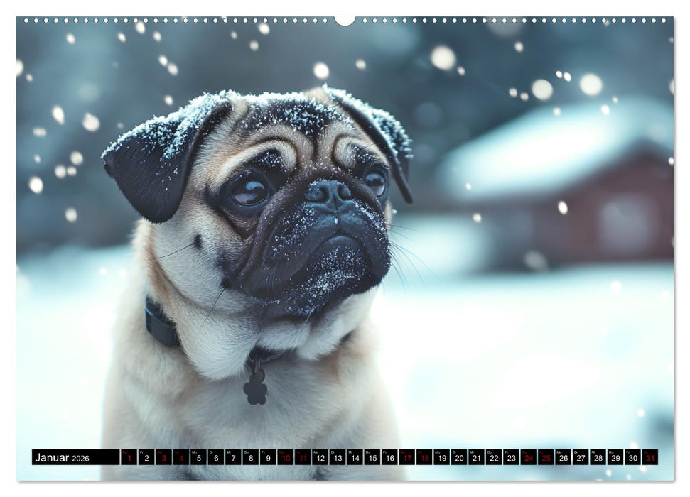 Kleine Helden - eine Hommage an die Mopsrasse (CALVENDO Premium Wandkalender 2026)