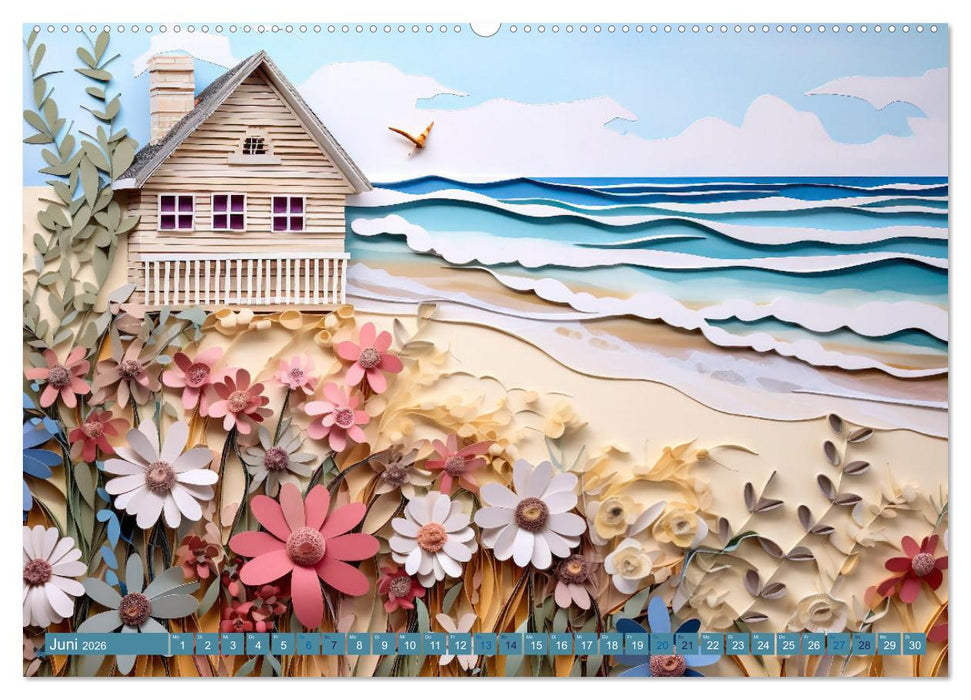 Strandhauszauber aus Papier (CALVENDO Premium Wandkalender 2026)