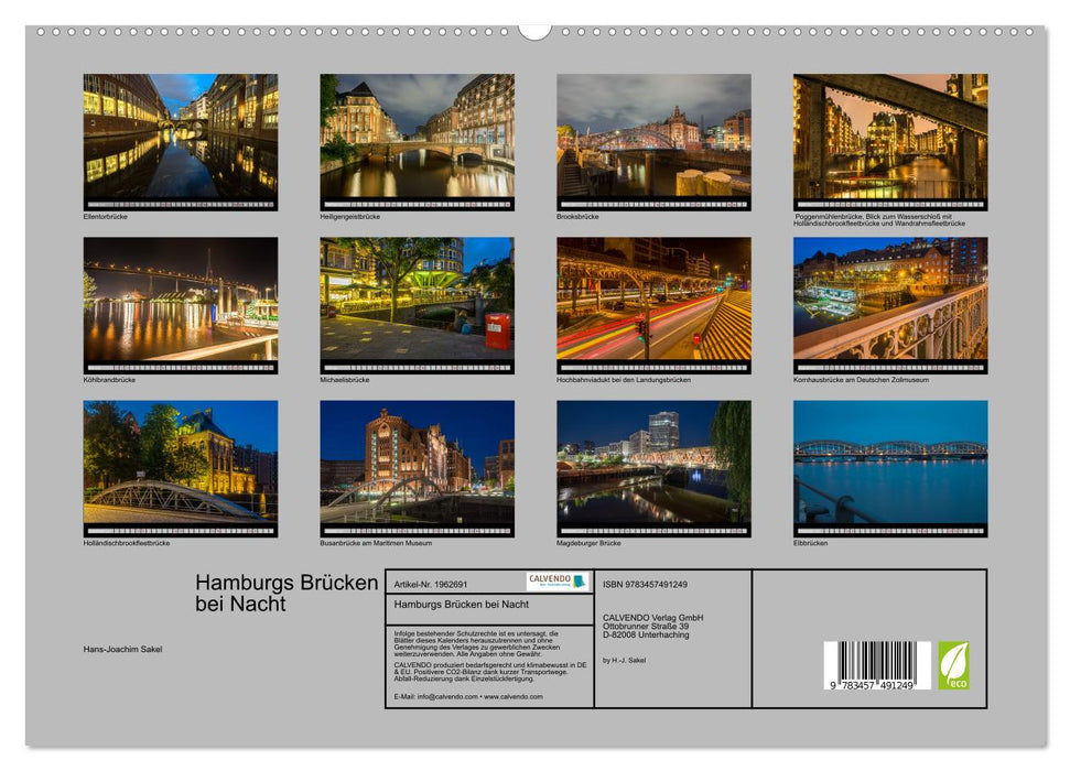 Hamburgs Brücken bei Nacht (CALVENDO Premium Wandkalender 2026)