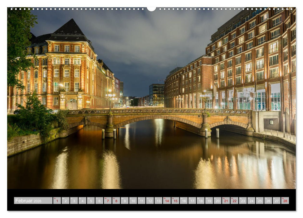 Hamburgs Brücken bei Nacht (CALVENDO Premium Wandkalender 2026)