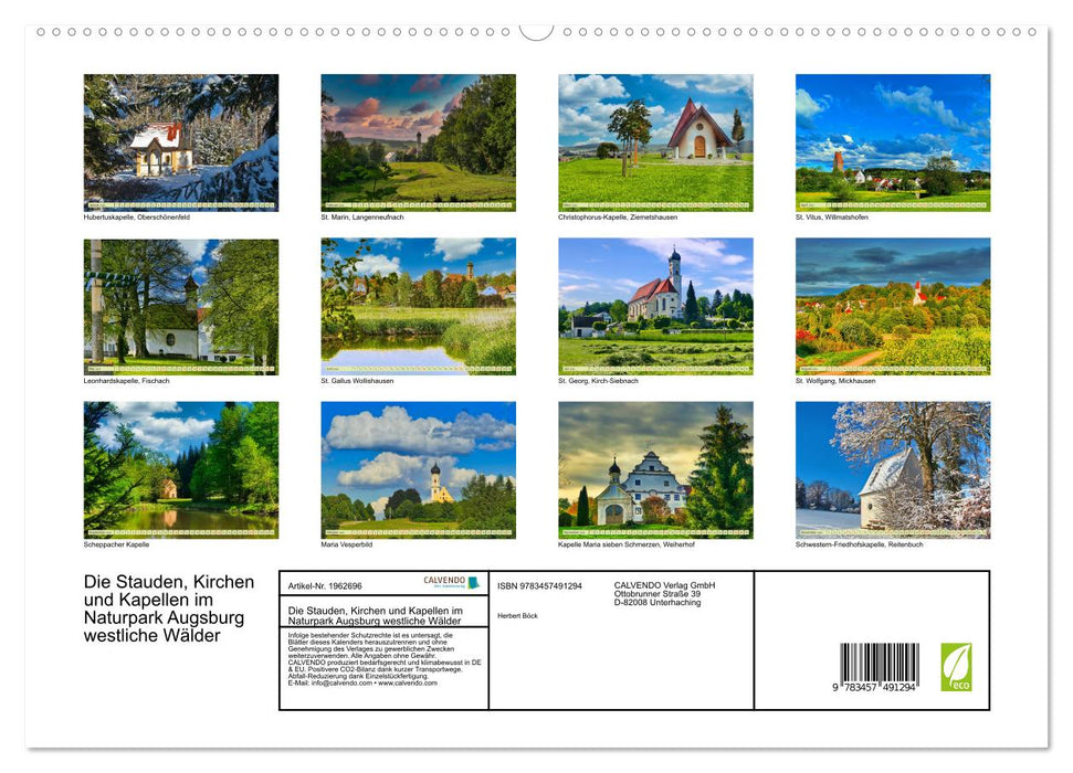 Die Stauden, Kirchen und Kapellen im Naturpark Augsburg westliche Wälder (CALVENDO Premium Wandkalender 2026)