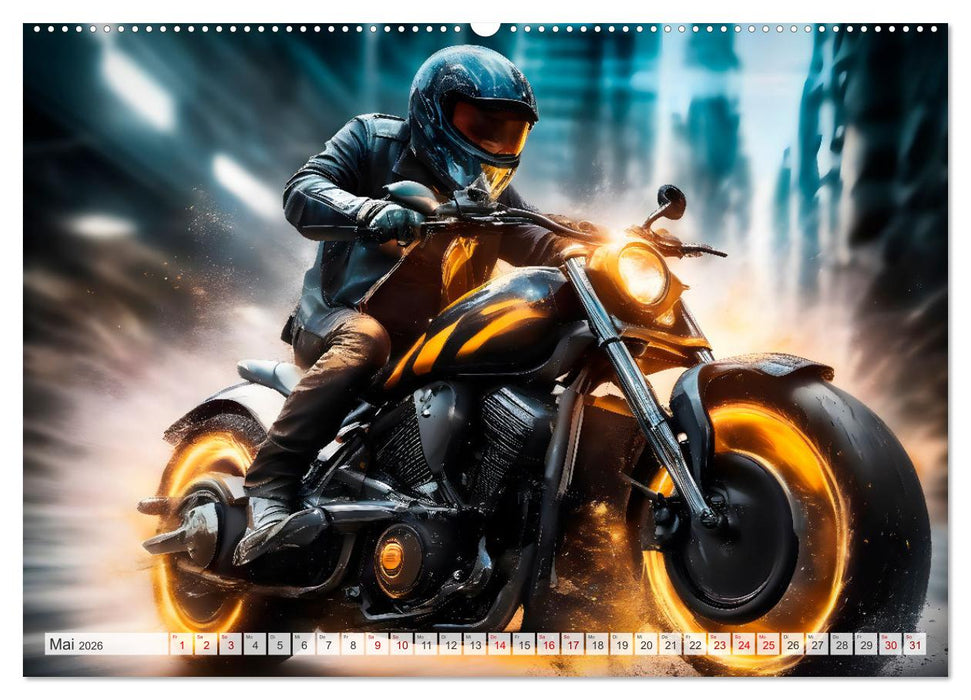 Coole KI-generierte MOTORRÄDER (CALVENDO Premium Wandkalender 2026)