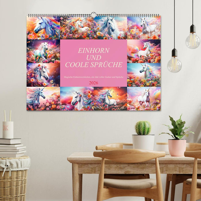 Einhorn und coole Sprüche (CALVENDO Wandkalender 2026)